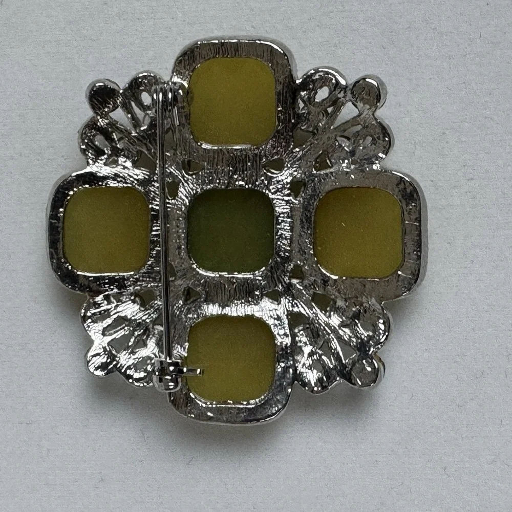 NWT CHARLES KLEIN‎ RHINESTONE BROOCH IN SHADES OF GREEN Aqua Orange rhinestone